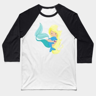 Cute Mermaid, Little Mermaid, Blonde Hair, Dolphin Baseball T-Shirt